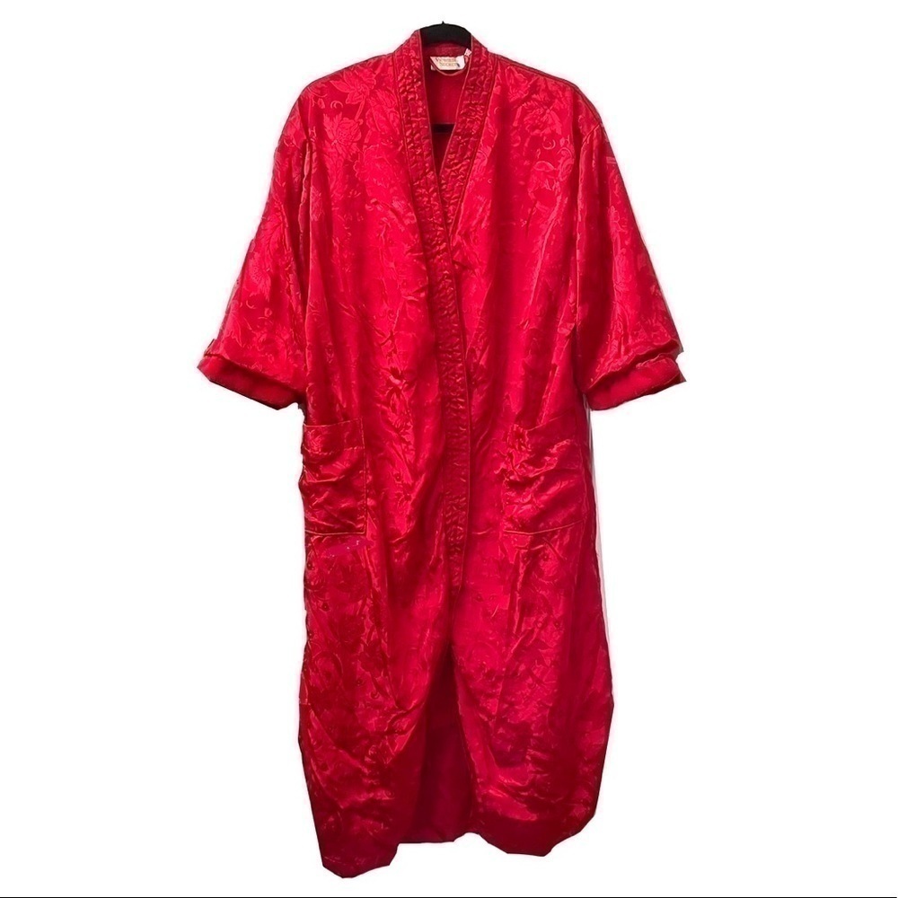 Victoria's Secret Robe S Gold Label Vintage Red Satin Terry Pockets Hollywood